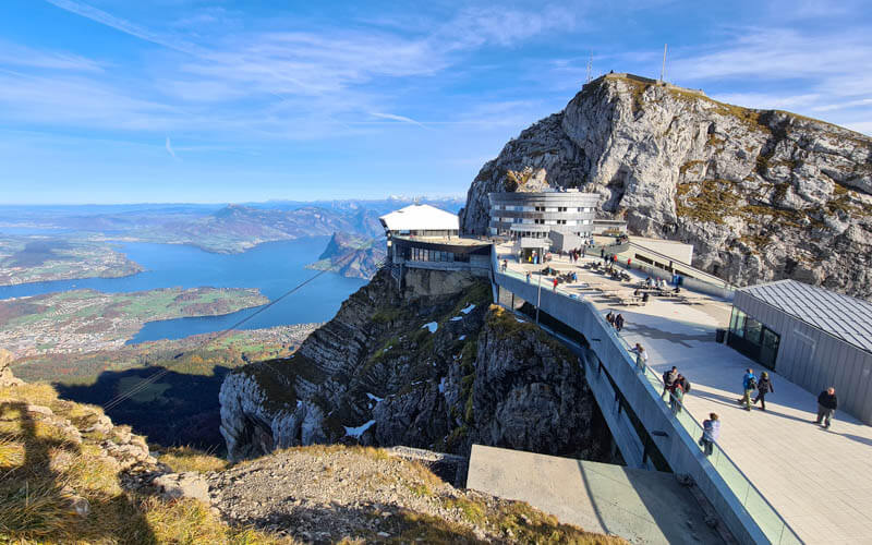 Pilatus Julm observation deck overlooking Lake Lucerne in fall