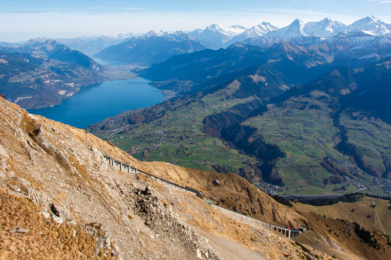 view of Interlaken Switzerland and Thunersee from Mt Niesen panorama hike