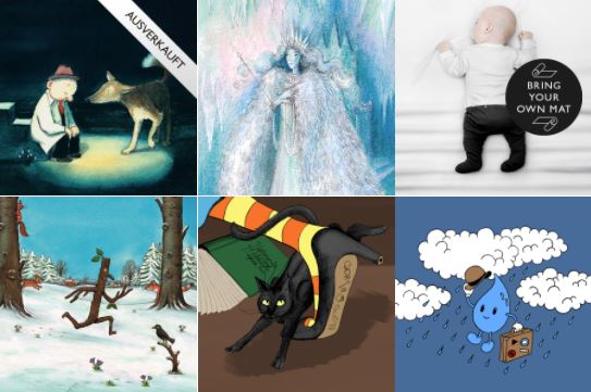 grid of six pictures of scenes from children's books
