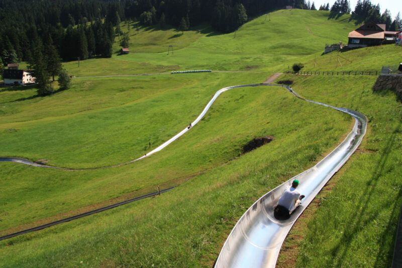 view of summer alpine slide track at Sattel Hochstuckli Switzerland