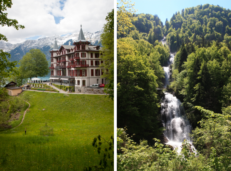 Giessbach hotel and view of Giessbach waterfalls