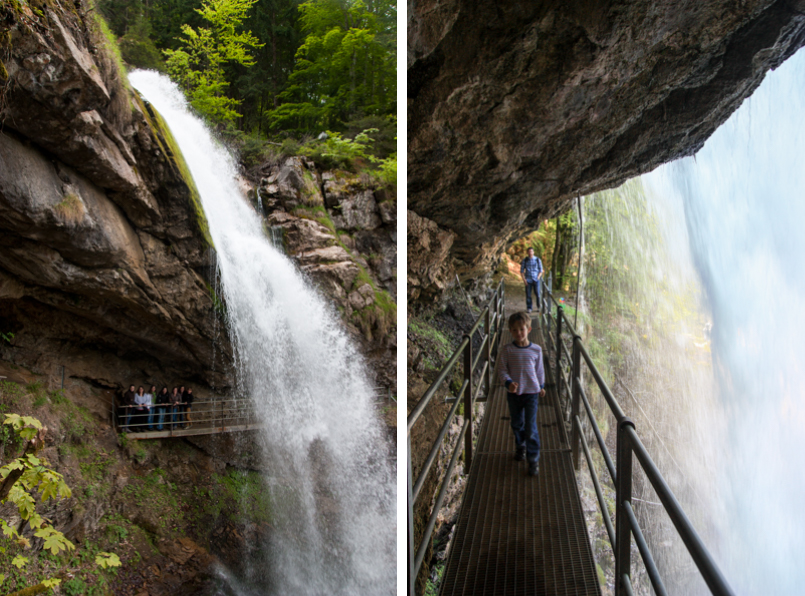 walkway under Giessbach waterfalls