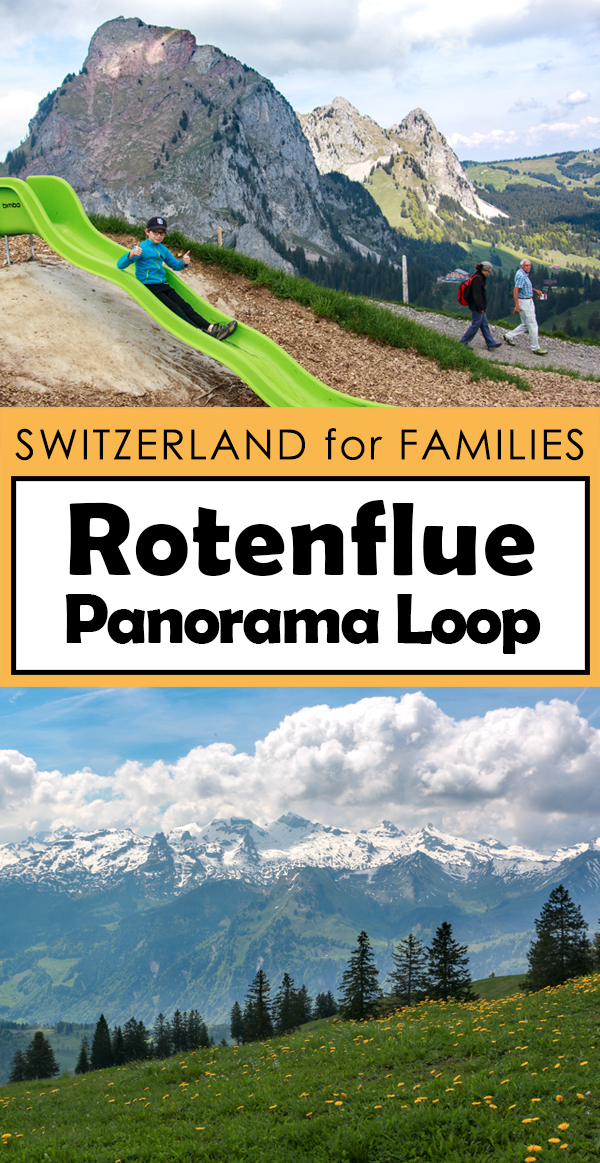 Families can enjoy panoramic views on this short loop trail at the top of Rotenflue with multiple mountain restaurants, a playground and fire pits. Suitable for strollers and smaller children.
