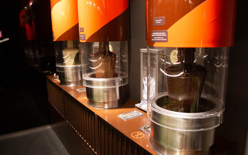 chocolate fondue fountains at Maestrani chocolate factory museum visitor center