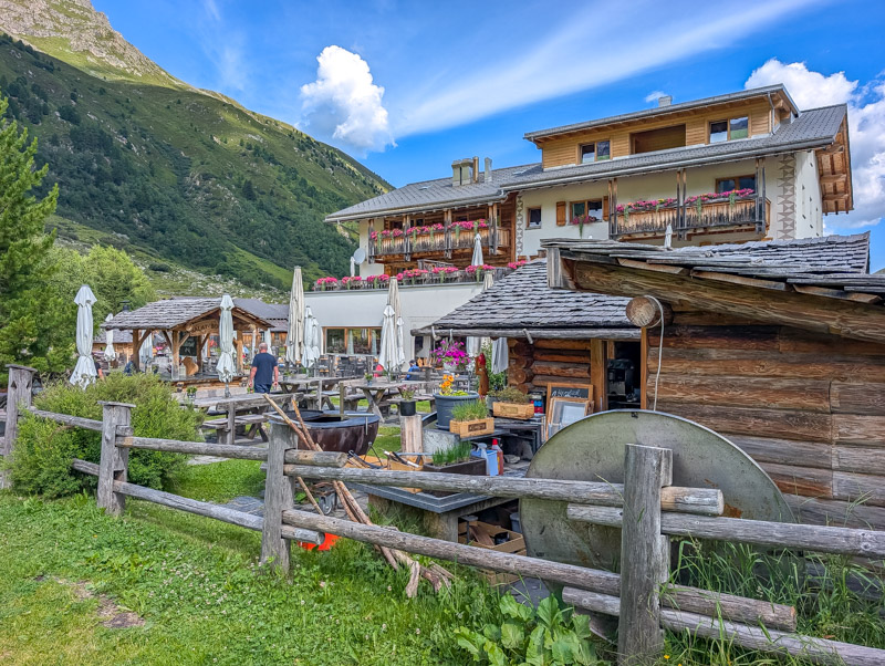 outdoor seating at Walserhuss Sertig restaurant